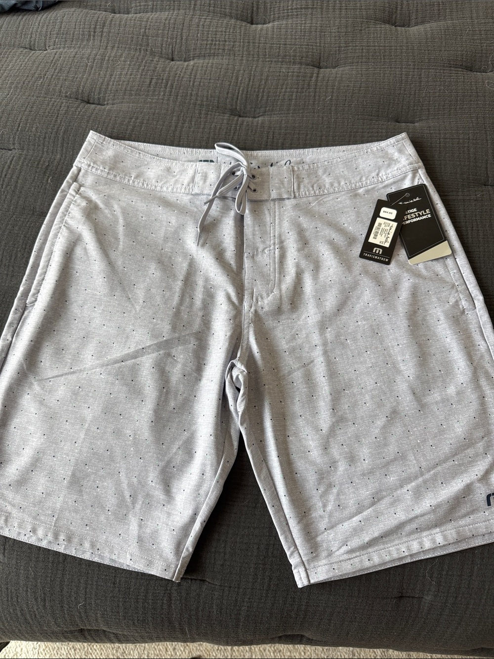 Travis Mathew Men's Light Gray Micro-Dot Swim Board Shorts